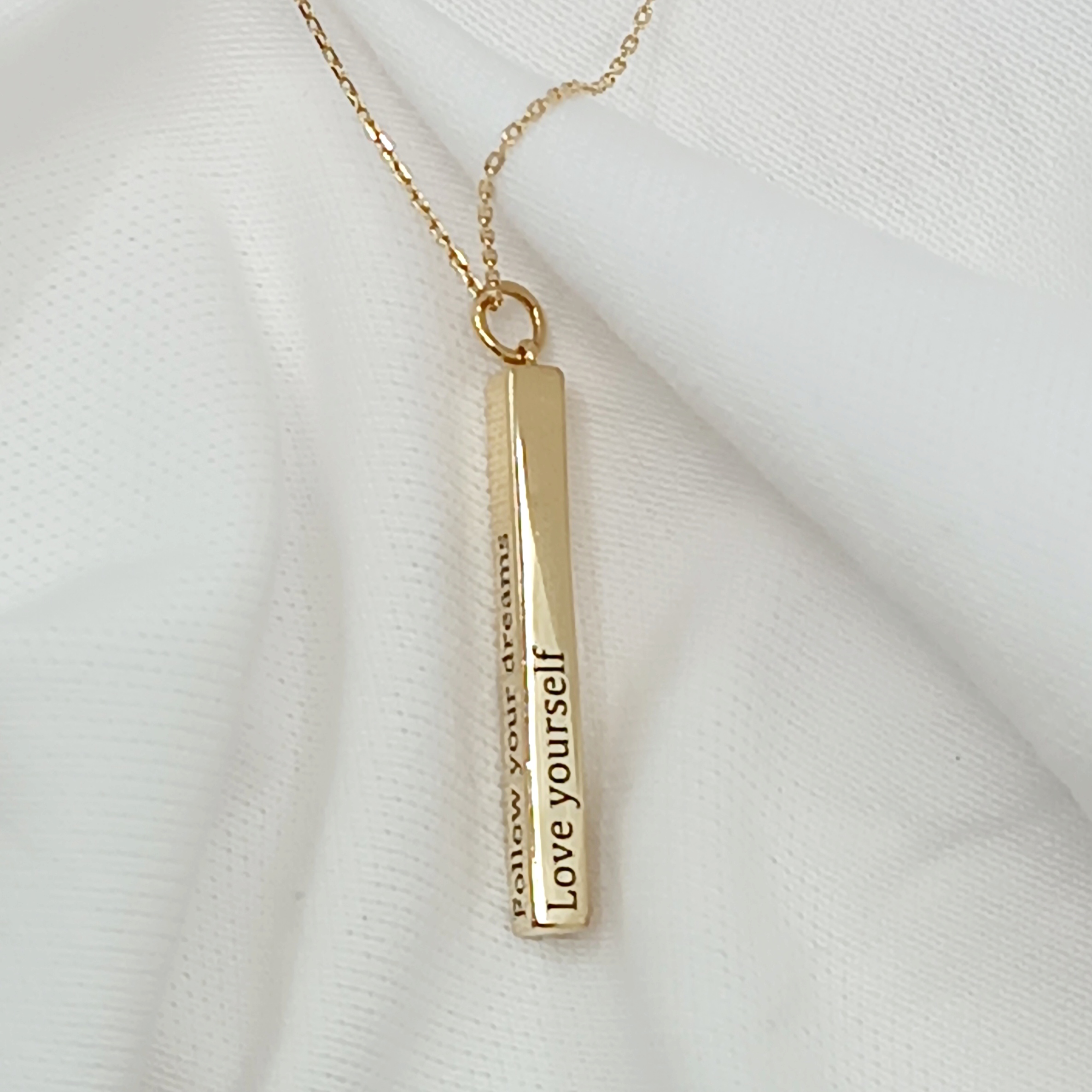 3d engraved bar necklace store 14k gold