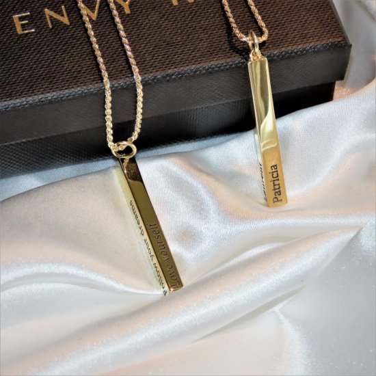 engraved 3D bar necklace - 18k gold plated 