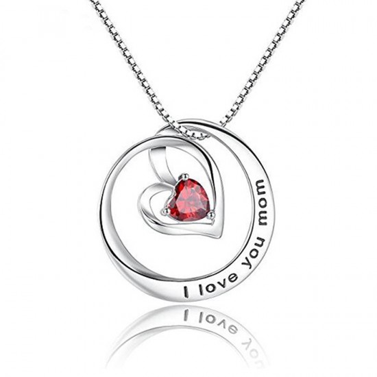 beautiful round  pendant for mom in sterling silver & red zirconia