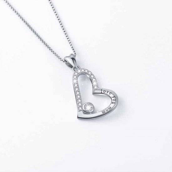 "Love You Mom" heart pendant necklace with cubic zirconia