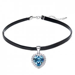 leather choker necklace with heart silver pendant & crystal from swarovski  leather choker necklace with heart silver pendant & crystal from swarovski