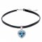 leather choker necklace with heart silver pendant & crystal from swarovski 