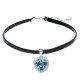 leather choker necklace with heart silver pendant & crystal from swarovski 