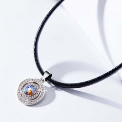 leather choker necklace with round silver pendant & crystal from swarovski  leather choker necklace with round silver pendant & crystal from swarovski