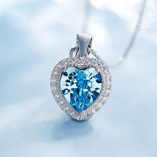 heart shaped swarovski Birthstone necklace - Aquamarine (March) 