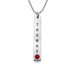 Engraved vertical bar with swarovski birthstone