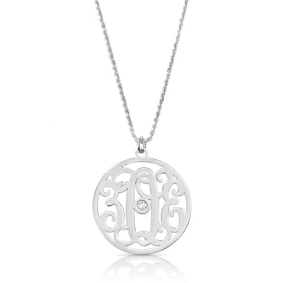  impressive monogram necklace with swarovski birthstone in sterling silver