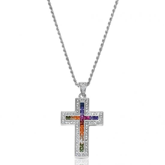 cross pendant necklace - rainbow design