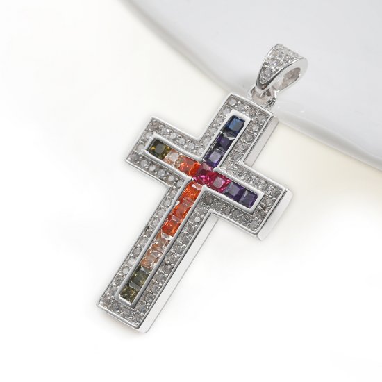 cross pendant necklace - rainbow design