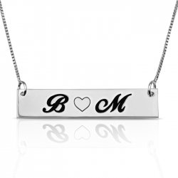 Love bar necklace with two letters & heart - in sterling silver Love bar necklace with two letters & heart - in sterling silver