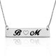 Love bar necklace with two letters & heart - in sterling silver