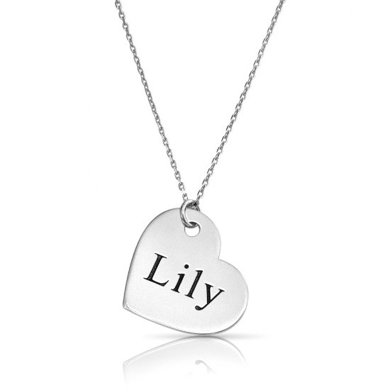 Personalized engraved heart necklace in silver