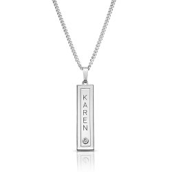 vertical bar necklace with name engraved in sterling silver and swarovski birthstone      vertical bar necklace with name engraved in sterling silver and swarovski birthstone