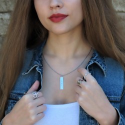  vertical bar necklace with name engraved in sterling silver and swarovski birthstone    