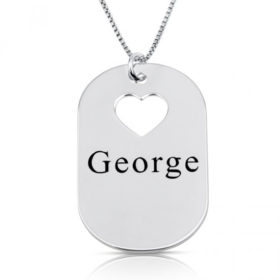 Personalized dog tag necklace for men in sterling silver