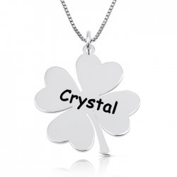 Engraved clover necklace in 925 sterling silver  Engraved clover necklace in 925 sterling silver