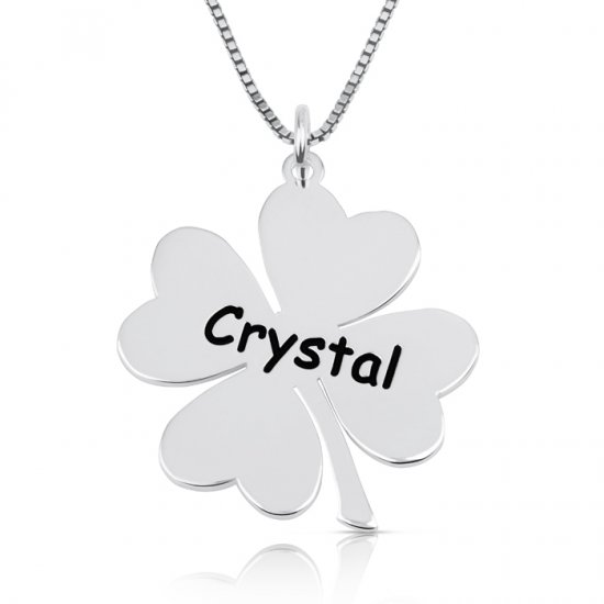 Engraved clover necklace in 925 sterling silver 
