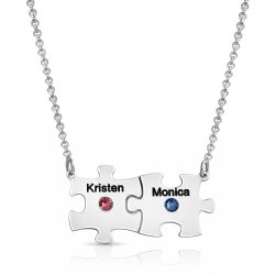 Silver Engraved Family Puzzle Necklace With Swarovski Birthstone Silver Engraved Family Puzzle Necklace With Swarovski Birthstone