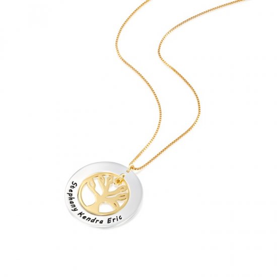 Family tree pendant in silver + gold plated silver