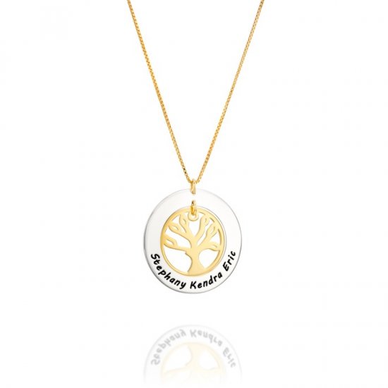 Family tree pendant in silver + gold plated silver