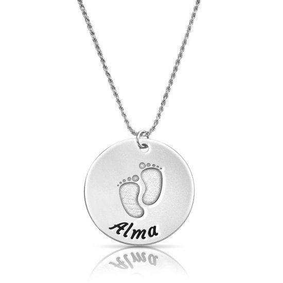 baby feet disc necklace in sterling silver