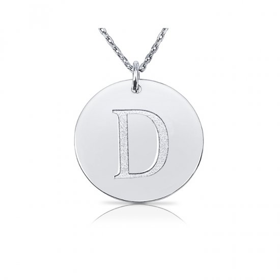 sterling silver disc pendant with initial letter 