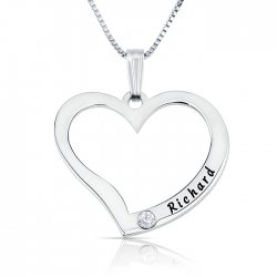 Silver Engraved Heart Necklace With Birthstone  Silver Engraved Heart Necklace With Birthstone