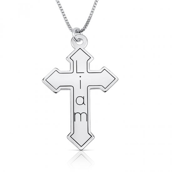 personalized engraved cross necklace in sterling silver
