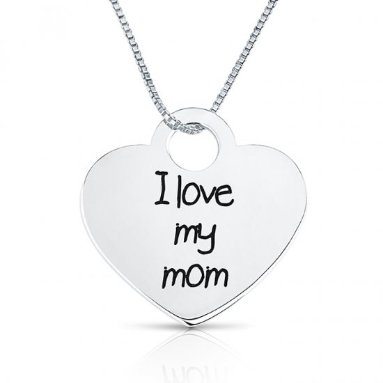 Engraved Heart Necklace for Mother In Sterling Silver