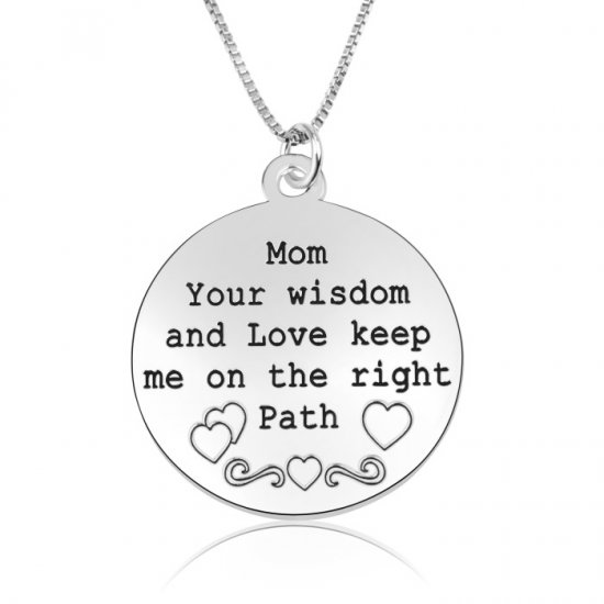 engraved disc necklace for mother in sterling silver 