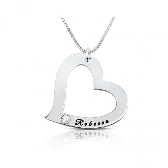  heart pendant necklace in 925 sterling silver &swarovski birthstone