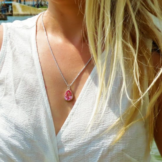 crystal from swarovski necklace - pear fancy light rose stone 