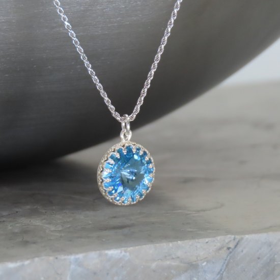 crystal from swarovski necklace with round stone - " aquamarine"