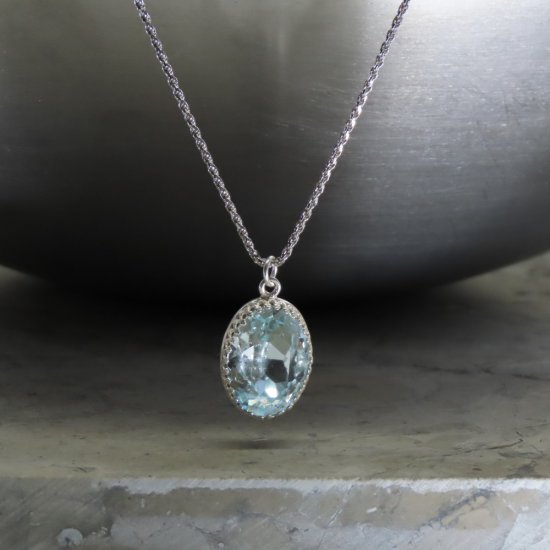 crystal from swarovski necklace with oval fancy stone - "  light azore" 