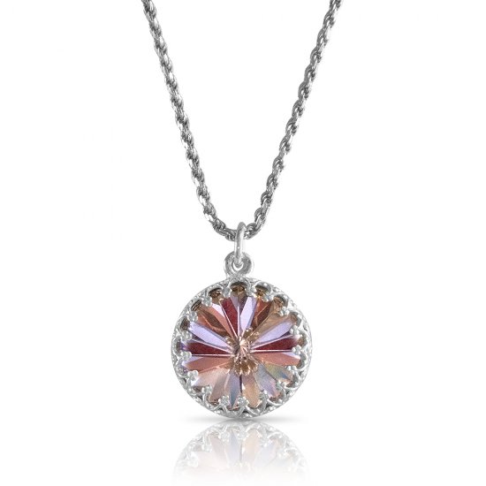 Crystal From Swarovski Necklace With Round Stone - "Light peach" 
