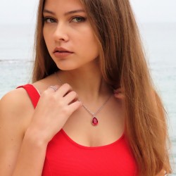 Crystal From Swarovski Necklace - pear fancy stone - siam 