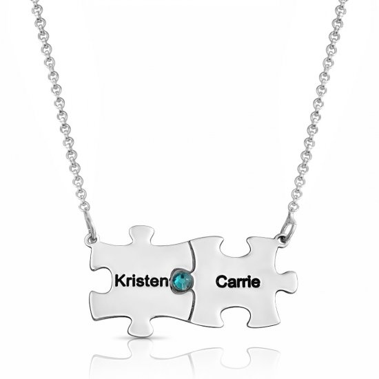Silver Family Puzzle Necklace With Swarovski Birthstone