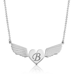 Engraved heart necklace and angel wings in sterling silver Engraved heart necklace and angel wings in sterling silver