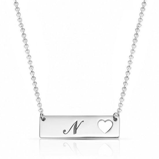 Personalized Heart Bar Necklace in sterling silver