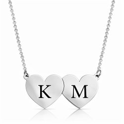 Two Hearts Initial letter Necklace In Sterling Silver Two Hearts Initial letter Necklace In Sterling Silver