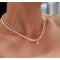 925 sterling silver freshwater pearl necklace with square  zircon pendant