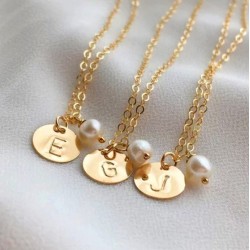 Sterling silver initial disc necklace with pearl  Sterling silver initial disc necklace with pearl