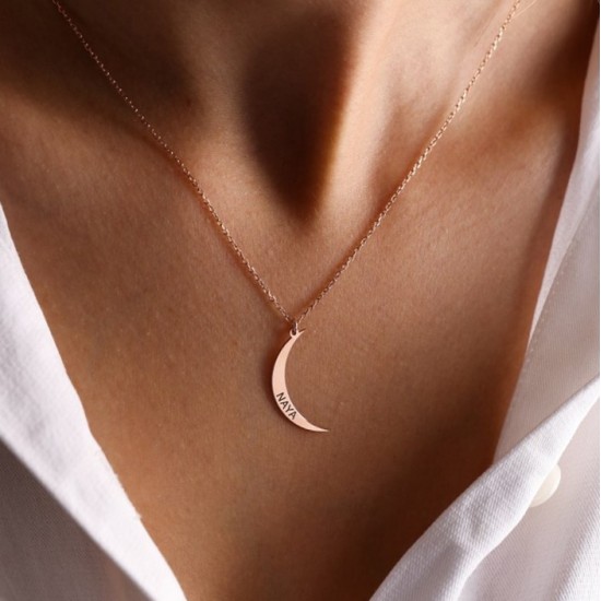 Personalized sterling silver crescent moon necklace  