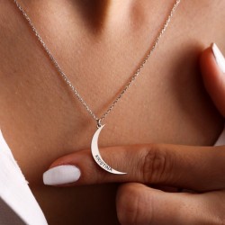 Personalized sterling silver crescent moon necklace   Personalized sterling silver crescent moon necklace