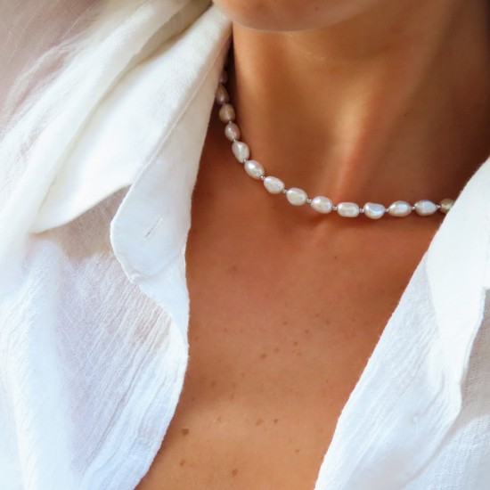pearl necklace with sterling silver beads 