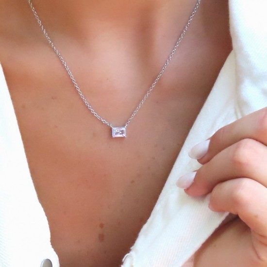 925 Sterling Silver Zircon Rectangle Necklaces