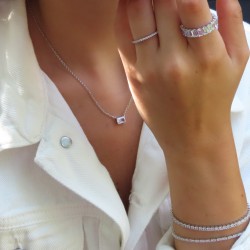 925 Sterling Silver Zircon Rectangle Necklaces 925 Sterling Silver Zircon Rectangle Necklaces