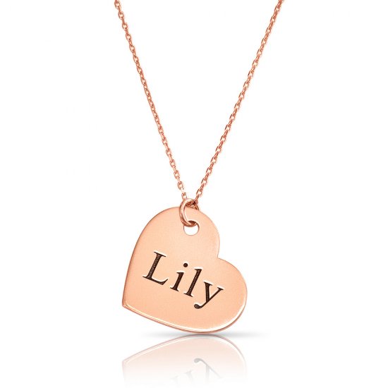 personalized engraved heart necklace with rose gold plating 