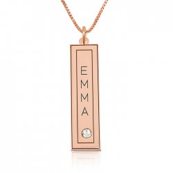 vertical bar necklace with name engraved in a frame & swarovski ,  in rose gold plating   vertical bar necklace with name engraved in a frame & swarovski ,  in rose gold plating