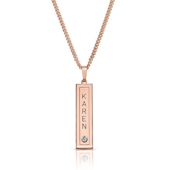 personalized vertical bar with swarovski in rose gold plating